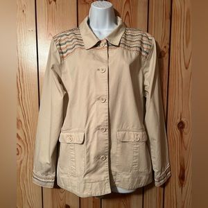 Women's D&Co. Light Beige Jacket Size L Safari Style Cotton Lightweight pockets
